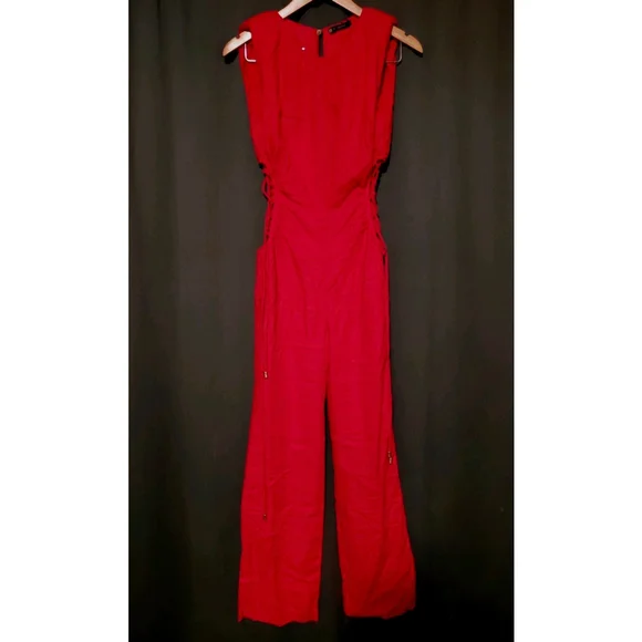 VIX Paula Hermanny Carina Red Lace up Resortwear Beach Vacation Jumpsuit Size 0 - Picture 2 of 13